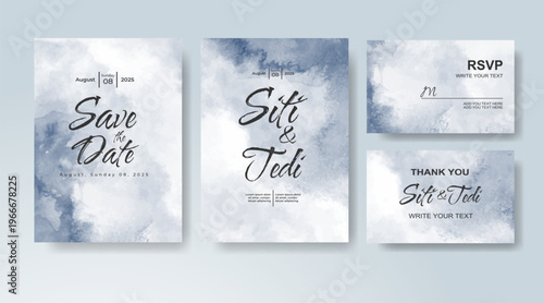 Set of Wedding invitation with abstract splash watercolor
