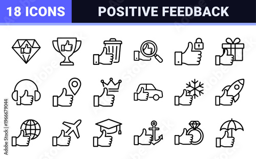 Hand Gestures and Feedback Approval Outlines Featuring Thumbs Up Symbols for Quality Assurance and Customer Satisfaction Minimalist Line Art