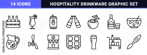 Beverage and Drinks Service Minimalist Monoline Geometric Line Art for Commercial Bar Menu and Restaurant Application Interface Design.