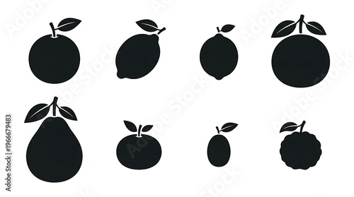 Black silhouettes of various fruits.
