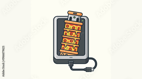 Hard Drive with Stack of Pizza Slices