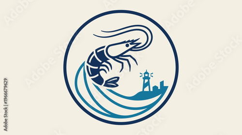 Shrimp and Lighthouse Emblem on Creamy Background