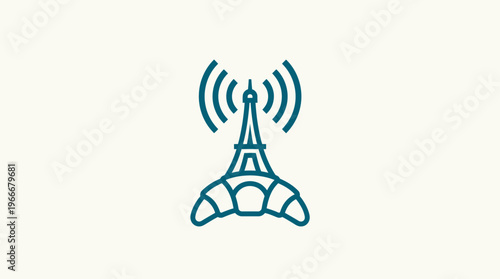 Eiffel Tower with Wi-Fi Signal Symbol and Croissant