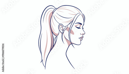 Vector illustration of a womans face and neck with pink highlights