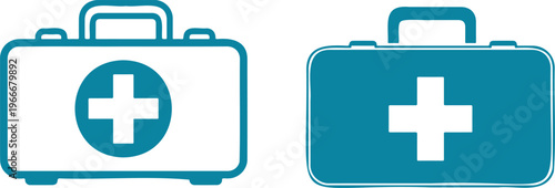 Vector icons of medical first aid kits with cross symbol
