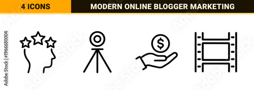 Social Media Influencer and Blogger Content Creation Line Art. Minimalist monoline geometric line art for digital marketing and vlogging.