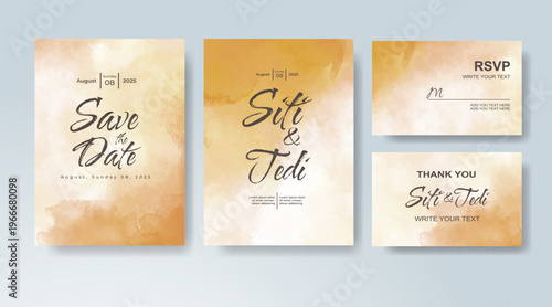 Set of Wedding invitation with abstract splash watercolor