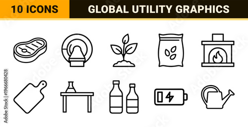 Minimalist Monoline Mixed Category Symbols for Professional Web Design and Mobile App Interfaces in Clean Geometric Line Art Style