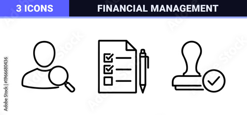 Accounting and Financial Services Minimalist Monoline Outline Symbols for Corporate Bookkeeping, Tax Auditing, and Wealth Management Analysis