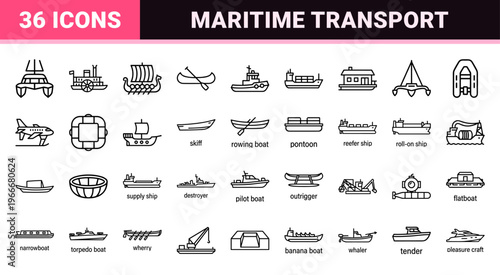 Maritime Vessel Navigation and Nautical Transport Ultra Minimalist Monoline Geometric Line Art for Commercial Web and Interface Design Applications