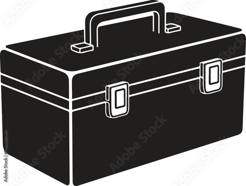 Black briefcase with handle and metal latches on top and front