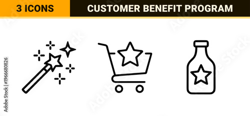 Premium Customer Loyalty and Rewards Program Monoline Icons for VIP Membership Benefit Tiers and Star Rating Systems Design