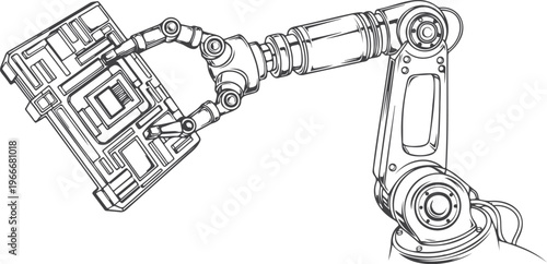 Robotic arm with mechanical claw isolated on white background