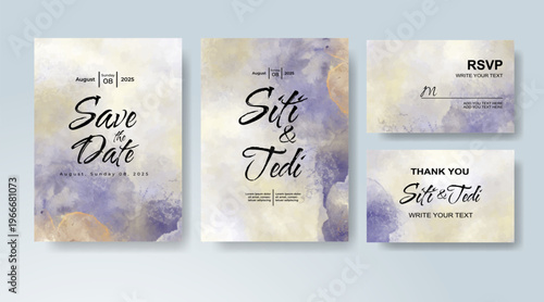 Set of Wedding invitation with abstract splash watercolor