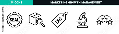 Corporate Branding and Marketing Strategy Linear Icon Set Featuring Minimalist Monoline Geometric Line Art for Commercial Identity Design.