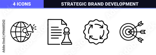 Corporate Branding and Strategic Marketing Minimalist Monoline Icon Set Featuring Geometric Line Art for Commercial Identity Projects