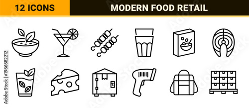 Minimalist Monoline Food and Beverage Logistics Graphics for Commercial Grocery Services and Refined Culinary Application Systems.