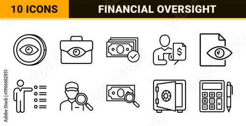 Corporate Business Audit and Financial Oversight Line Art, Minimalist Monoline Geometric Symbols for Accounting and Compliance Systems.