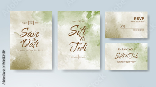 Set of Wedding invitation with abstract splash watercolor