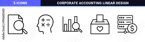 Accounting and Financial Management Minimalist Monoline Icon Set. Professional Geometric Line Art for Corporate Banking and Auditing.