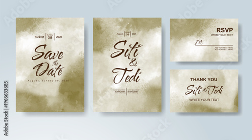 Set of Wedding invitation with abstract splash watercolor