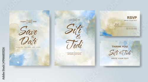 Set of Wedding invitation with abstract splash watercolor