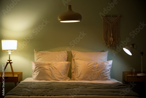 Interior of dark bedroom wi...