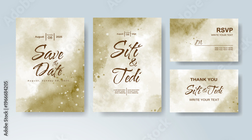 Set of Wedding invitation with abstract splash watercolor