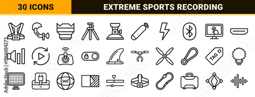 Action Camera Equipment and Extreme Sports Media Production Minimalist Geometric Outline Symbols for Professional Digital Interface Design