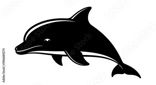 Stylized silhouette of a playful dolphin leaping and swimming gracefully through clear blue water evoking joy and freedom in a marine environment