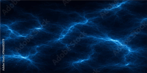 Intense electric blue lightning streaks across a dark, stormy sky, capturing the raw power of nature.