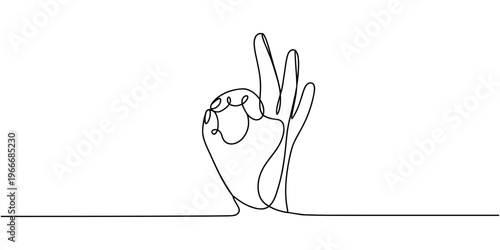 Continuous One Line Drawing of Hand Showing OK Gesture – Minimalist Red Line Art Design