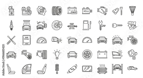 Collection of Car Parts and Automotive Icons.