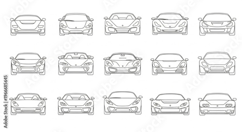 Collection of car rear views in a line art style.