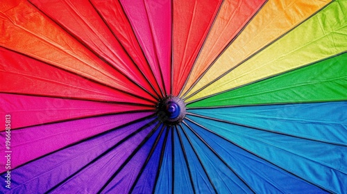 Colorful rainbow umbrella close up