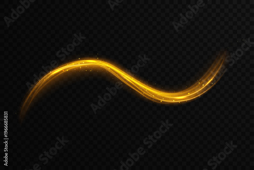Canvastavla Soft yellow light wave draws bright line in transparent PNG flow