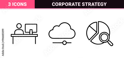 Business Management and Corporate Strategy Line Art, Minimalist Monoline Design for Financial Planning and Startup Development Workflow.