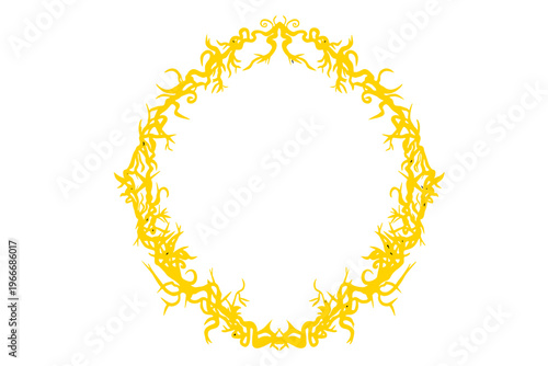 黄金の茨（いばら）のフレーム（高級感・魔術・アンティーク・ベクター素材）：Golden thorn frame border. Luxury magic antique botanical vector illustration.