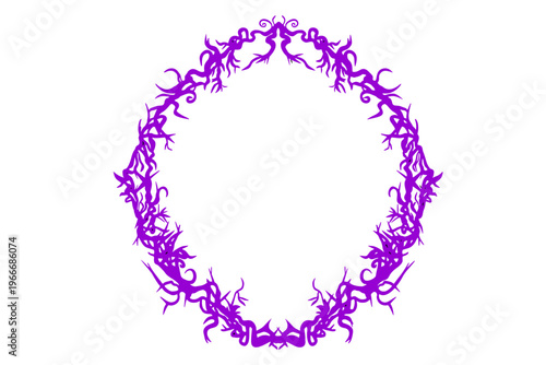 紫の茨（いばら）のフレーム（神秘的・ハロウィン・魔女・ベクター素材）：Purple thorn frame border. Mystic Halloween witchy botanical vector illustration.
