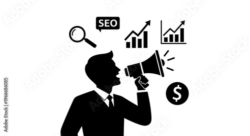Business leader announcing seo strategy on transparent background silhouette