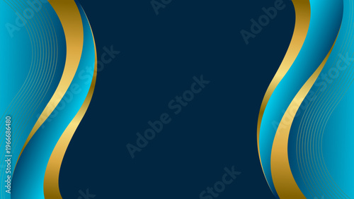 Abstract Blue gradient luxury background with gold accents, elegant wallpaper, suitable for templates, sale banners, cards, awards, invitations, events, web pages and more