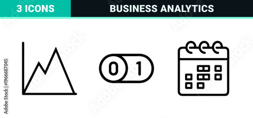 Data Analytics and Business Strategy Line Icons Featuring Minimalist Monoline Performance Graphs and Marketing Success Symbols