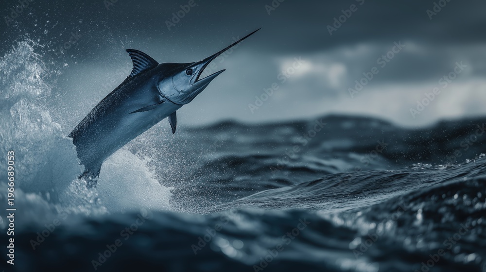 Fototapeta premium Majestic Marlin Leaps From Ocean Waves