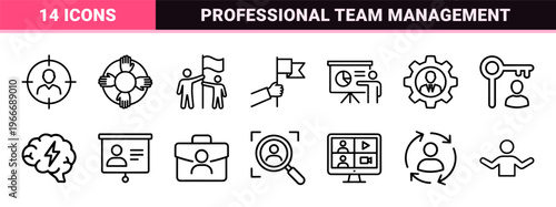 Corporate Leadership and Team Management Minimalist Monoline Outline Symbols for Professional Business UI and Brand Identity