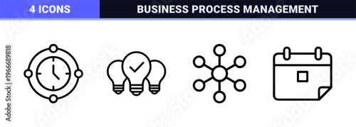 Business Process Optimization Minimalist Monoline Outline Symbols for Workflow Efficiency, Strategic Management, and Enterprise Automation