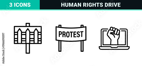 Minimalist Monoline Social Activism and Human Rights Icon Set for Professional Civil Rights Campaigns and Community Organization Projects