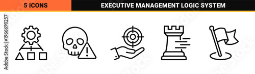 Business Strategy and Corporate Planning Minimalist Monoline Icon Set for Professional Financial Analytics and Executive Management