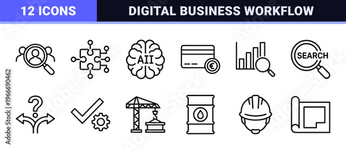 Corporate Strategy and Business Management Minimalist Monoline Outline Symbols for Professional Digital Workflow and Enterprise Analysis.