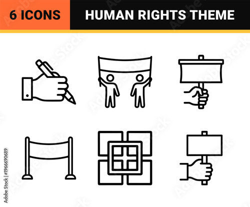 Protest and Social Activism Minimalist Monoline Icon Set for Civil Rights, Environmental Justice, and Peaceful Community Organizing Campaigns