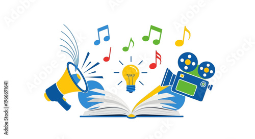 Creative concepts of music film and literature on transparent background silhouette